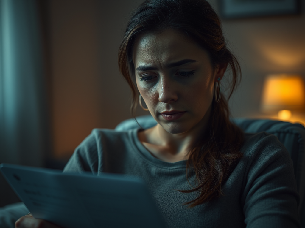 Femme assise seule dans un cabinet médical, l’air fatiguée et inquiète, symbole de l’errance médicale et du manque de réponses face à une maladie invisible.

